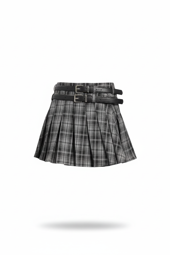 Jupe Plissée chic carreaux gris courte