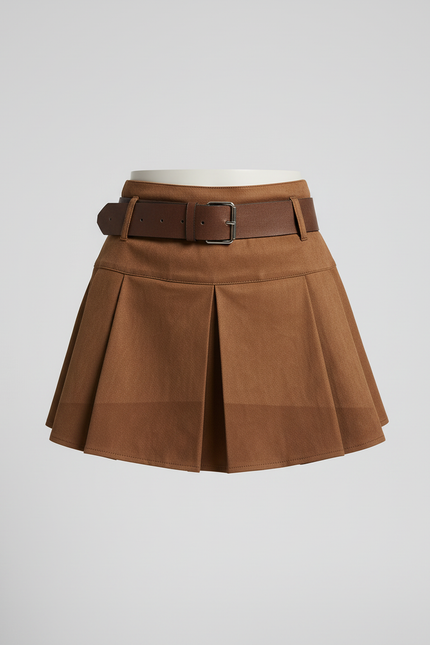 Jupe Plissée marron taille haute rétro