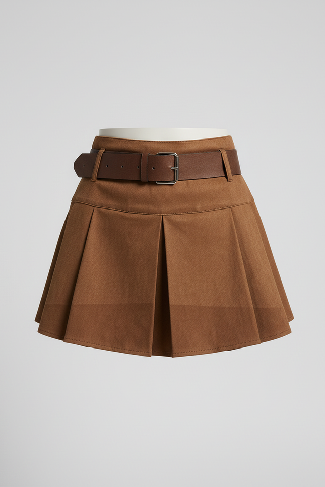 Jupe Plissée marron taille haute rétro