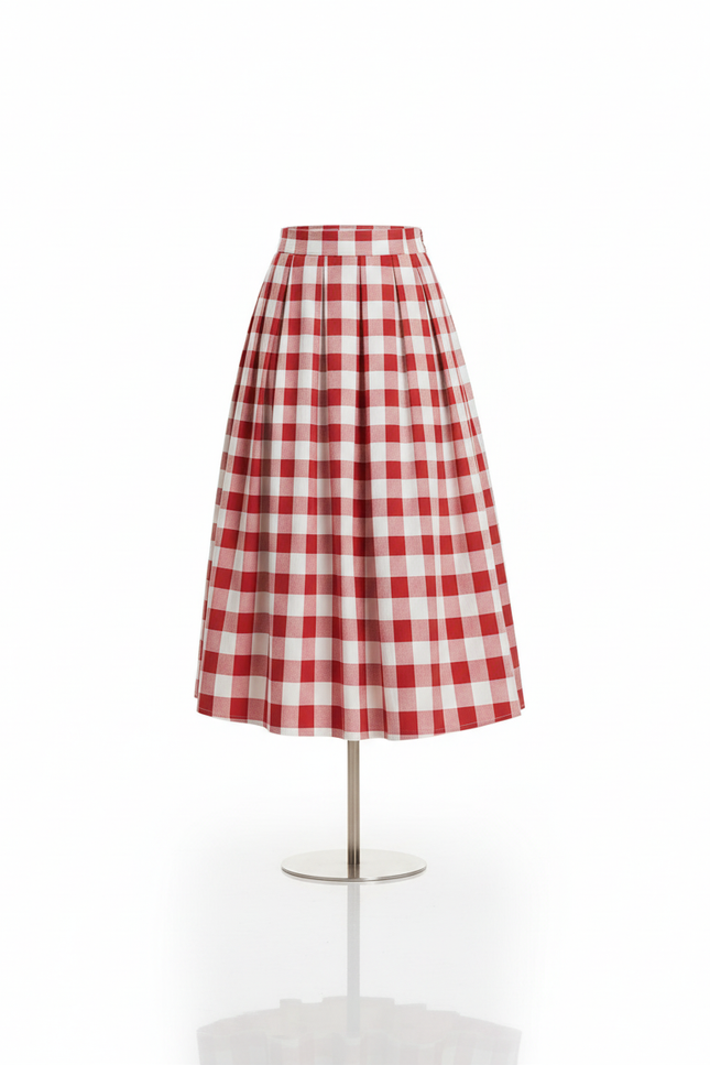 Jupe Plissée Rouge Carreaux Rétro