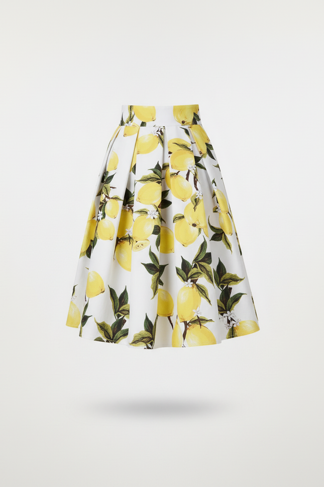 Jupe Plissée blanche motif citron estivale