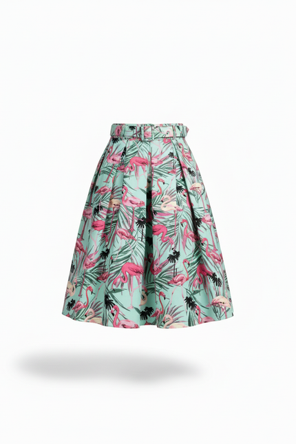Jupe Plissée Motif Flamant Tropical Fluide