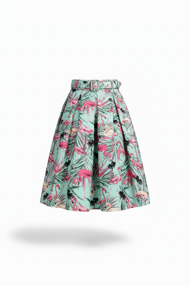 Jupe Plissée Motif Flamant Tropical Fluide