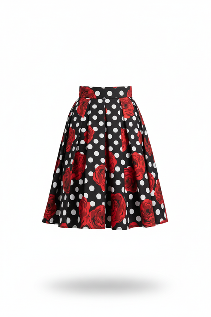 Jupe Plissée noir pois roses rétro