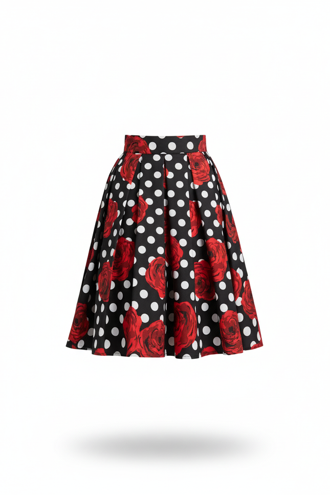 Jupe Plissée noir pois roses rétro