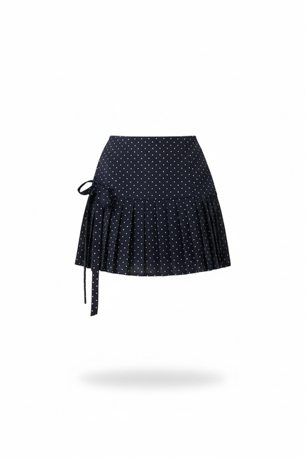 Jupe Plissée Bleu Marine À Pois Chic