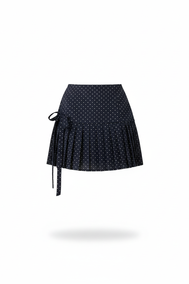 Jupe Plissée Bleu Marine À Pois Chic