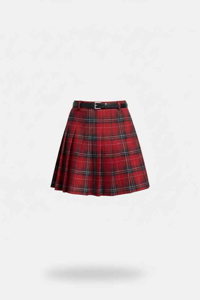 Jupe Plissée écossaise rouge chic