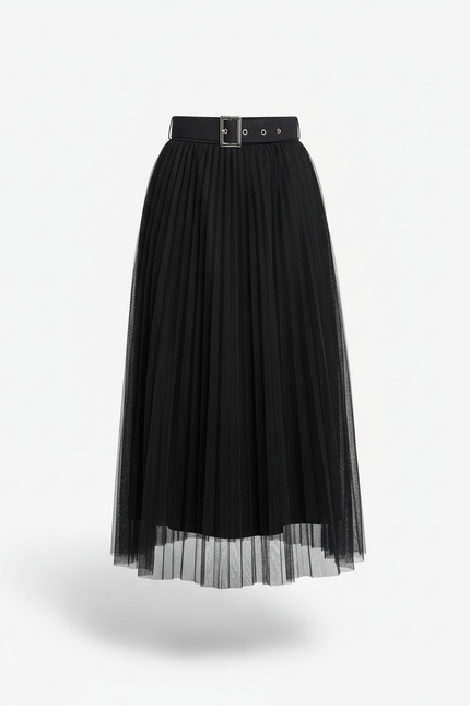 jupe plissée noire transparente
