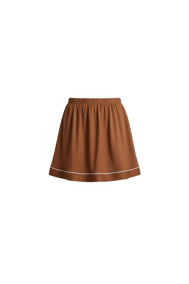 Jupe Plissée Marron Courte Décontractée