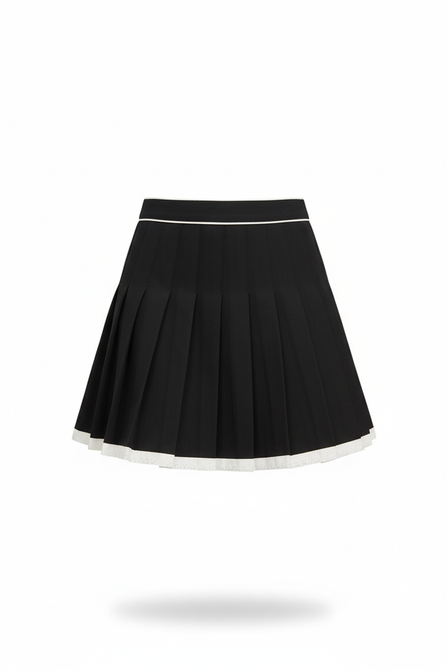 Jupe Plissée noire bord blanc chic