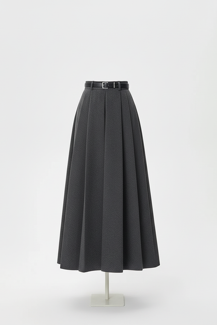 Jupe Plissée Laine Gris Anthracite Chic