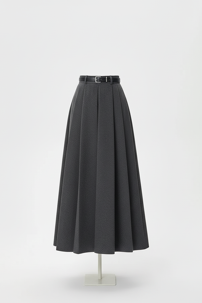 Jupe Plissée Laine Gris Anthracite Chic