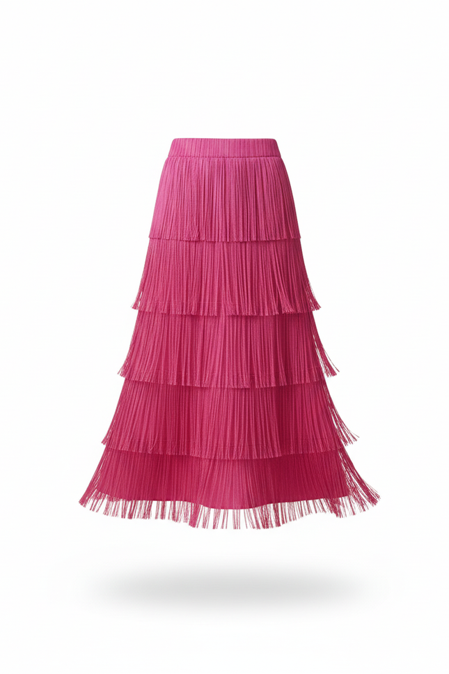 Jupe Plissée fuchsia à franges fluide