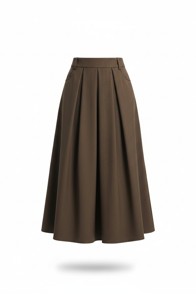 Jupe Plissée Kaki Évasée Élégante