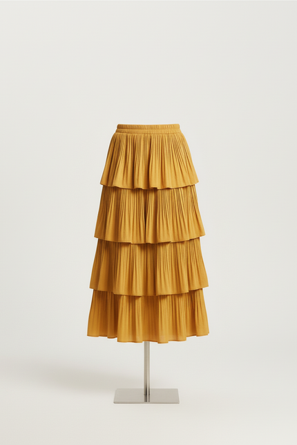 jupe plissée jaune moutarde