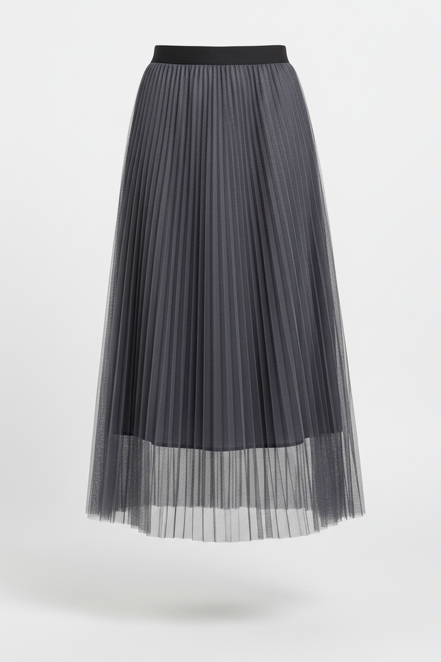 jupe plissée longue transparente