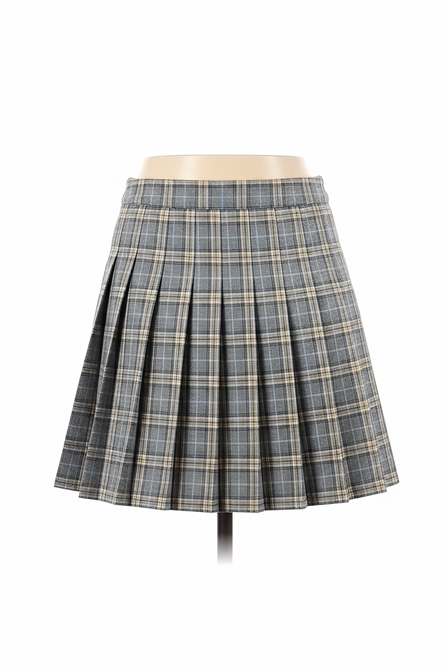 Jupe Plissée Carreaux Grise Mini