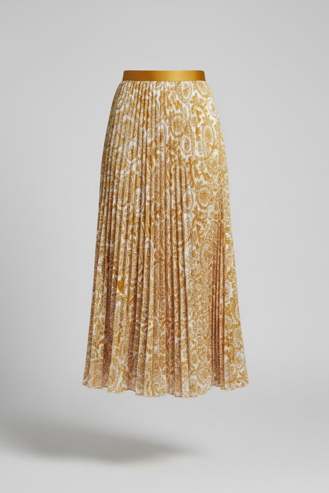 jupe plissée longue jaune