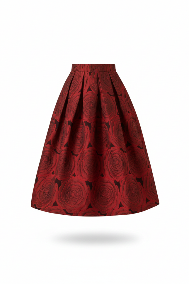 Jupe Plissée Rouge Floral Élégante