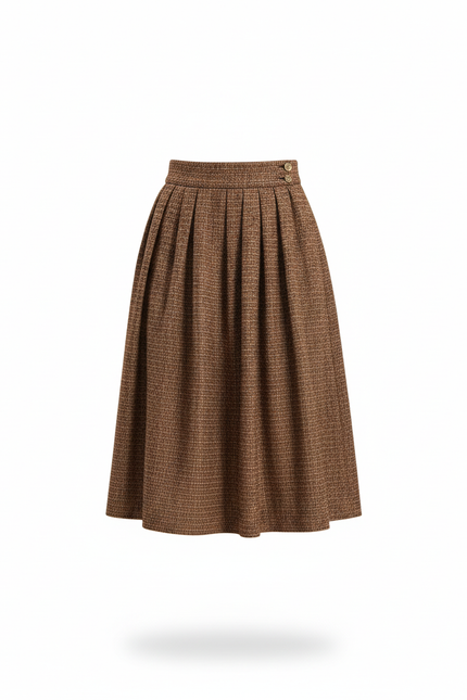 Jupe Plissée Marron Tweed élégante