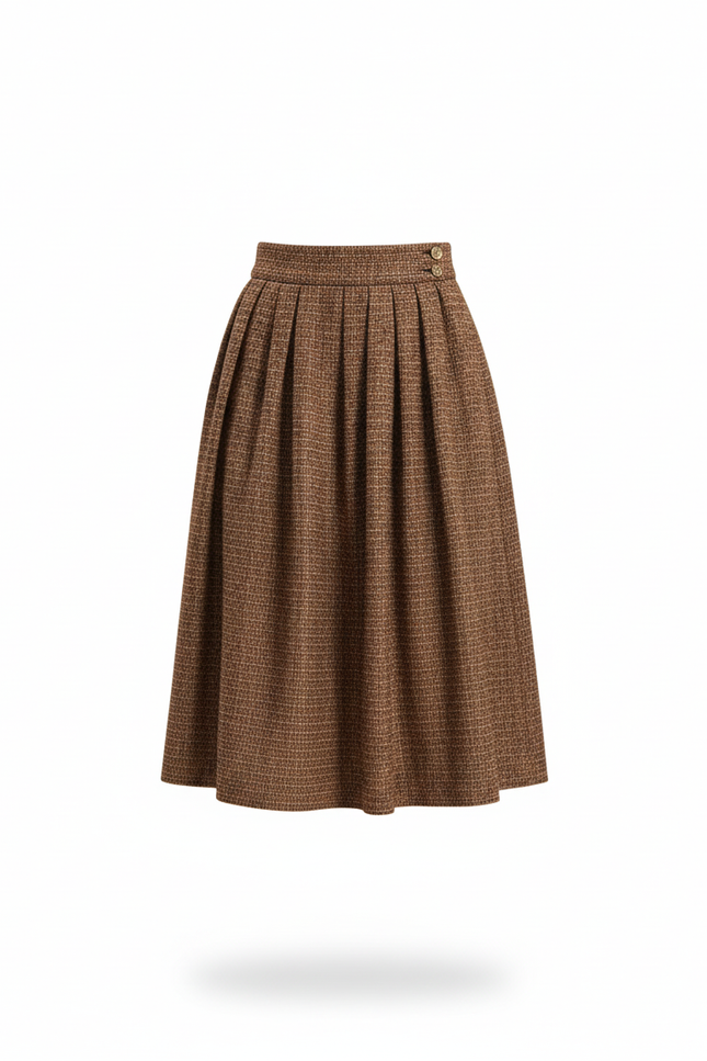 Jupe Plissée Marron Tweed élégante