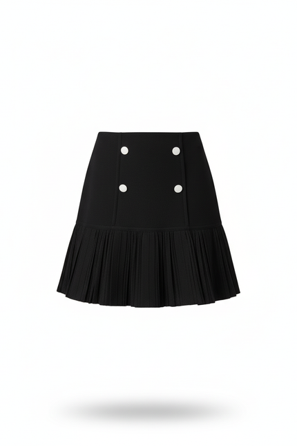 Jupe Plissée noire boutons blancs élégante