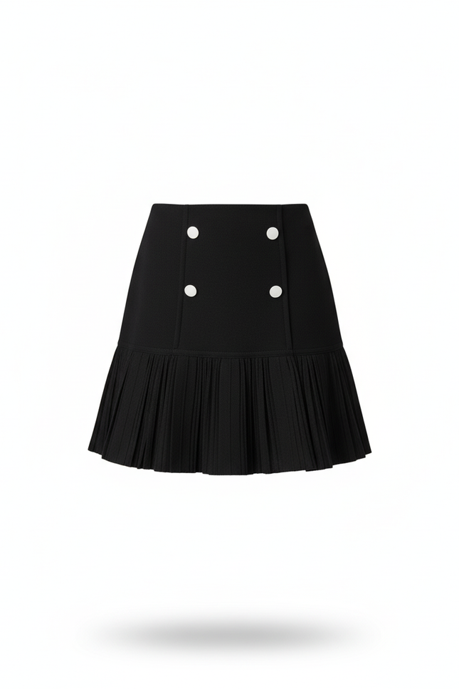 Jupe Plissée noire boutons blancs élégante