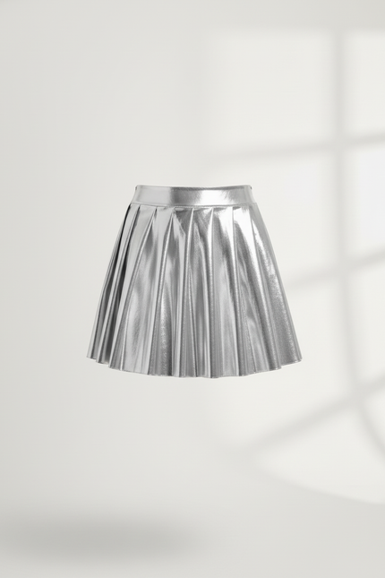 Jupe Plissée Argentée Brillante Chic tendance