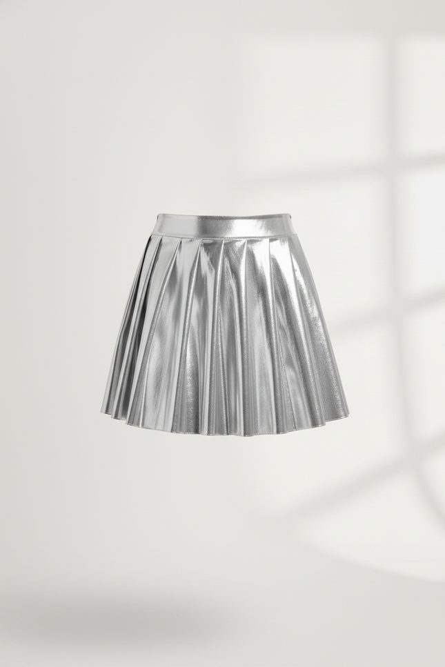 Jupe Plissée Argentée Brillante Chic tendance