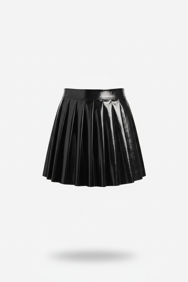 Jupe Plissée Noire Brillante Sexy