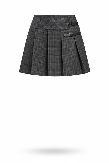 Jupe Plissée carreaux gris boucles chic
