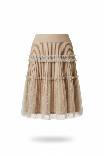 Jupe Plissée Khaki Maille Pois Chic
