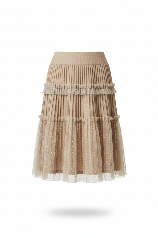 Jupe Plissée Khaki Maille Pois Chic