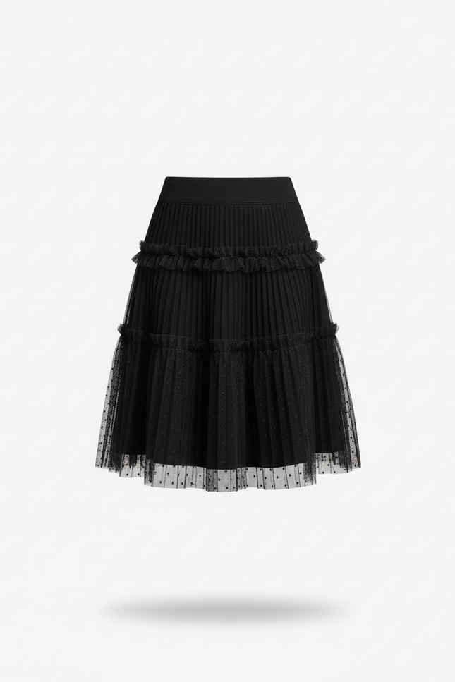 Jupe Plissée noire maille plumetis chic