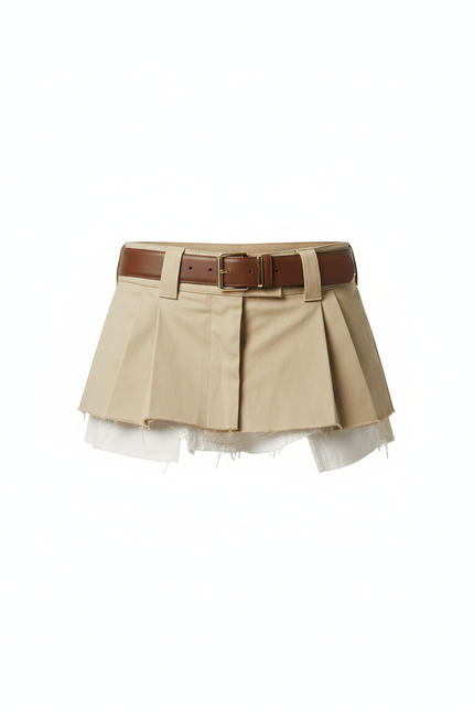 Jupe Plissée Khaki Asymétrique Décontractée