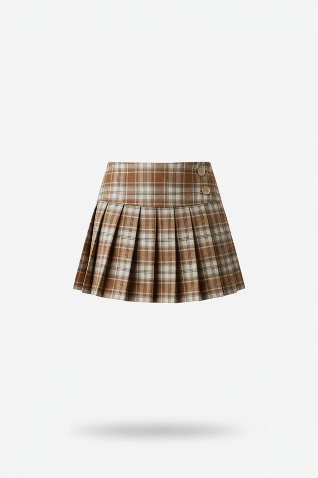 Jupe Plissée Khaki Plaid Chic