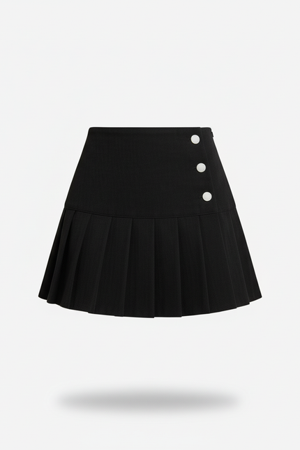 Jupe Plissée noire à boutons chic
