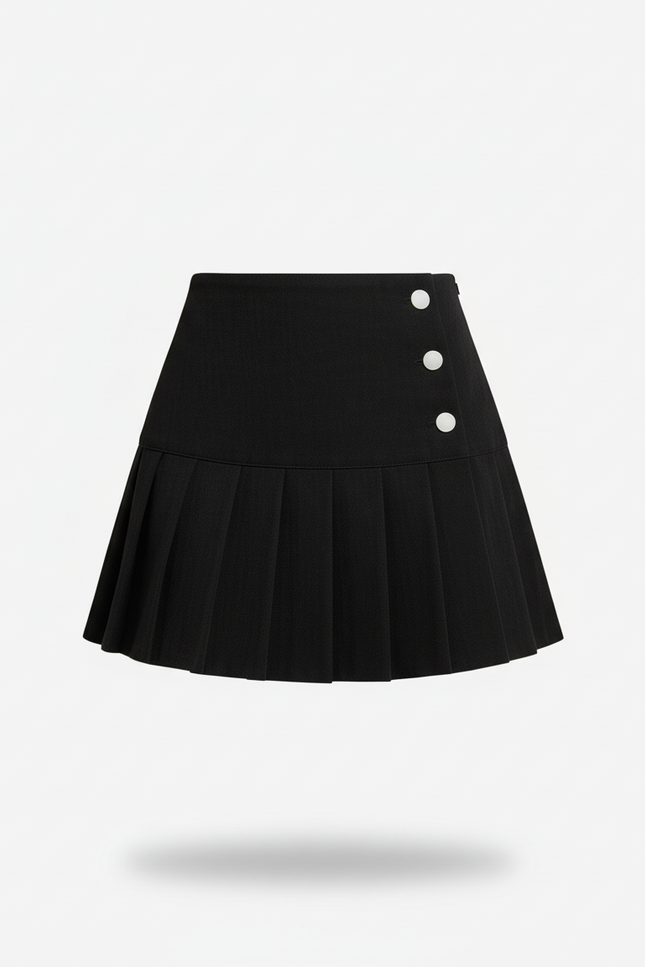 Jupe Plissée noire à boutons chic