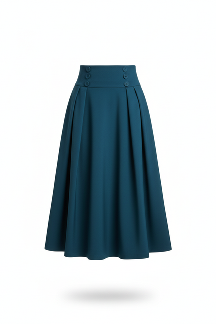 Jupe Plissée bleu canard taille haute vintage