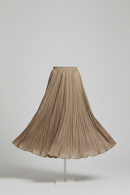 jupe longue plissée camel