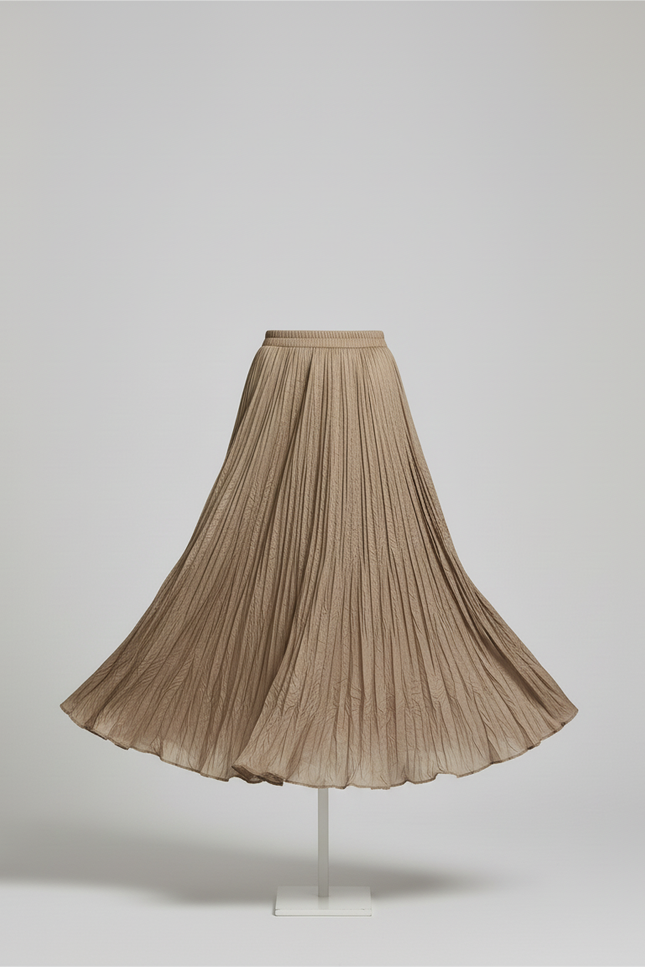 jupe longue plissée camel