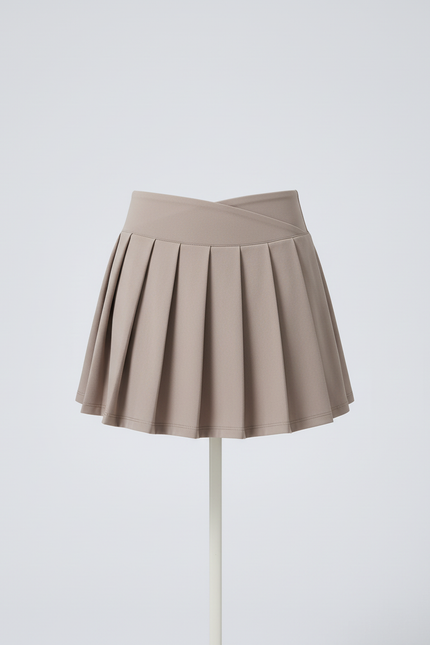 Jupe Plissée beige taille croisée chic