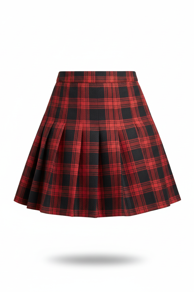 Jupe Plissée Rouge Écossais Mini Chic