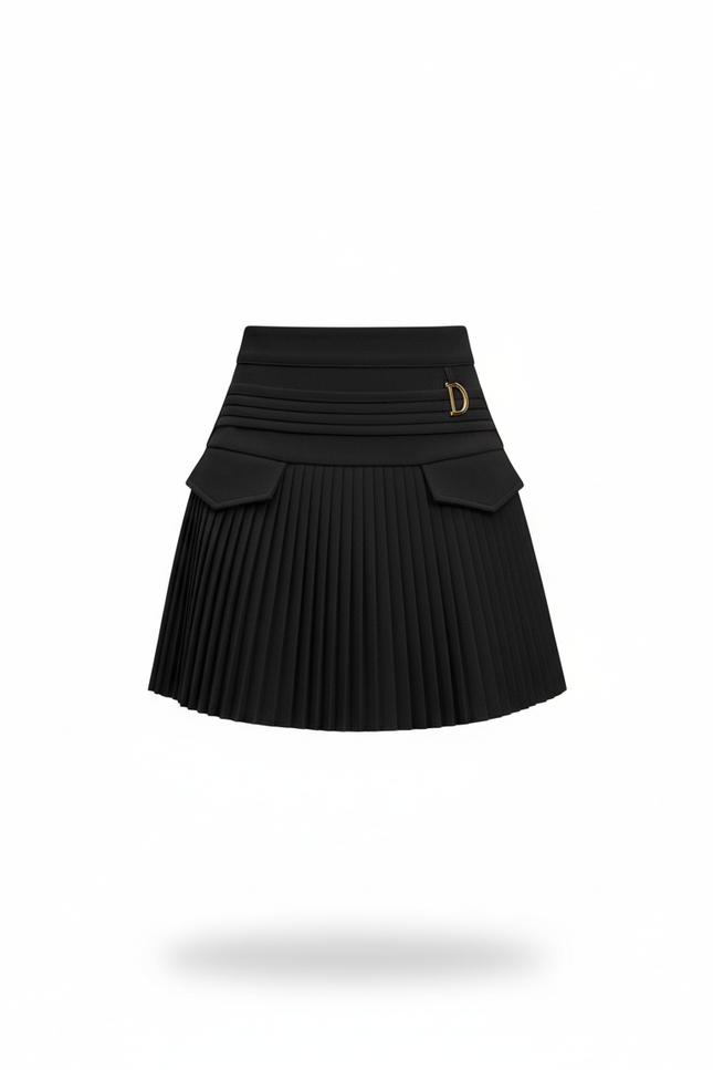 Jupe Plissée noire taille haute chic