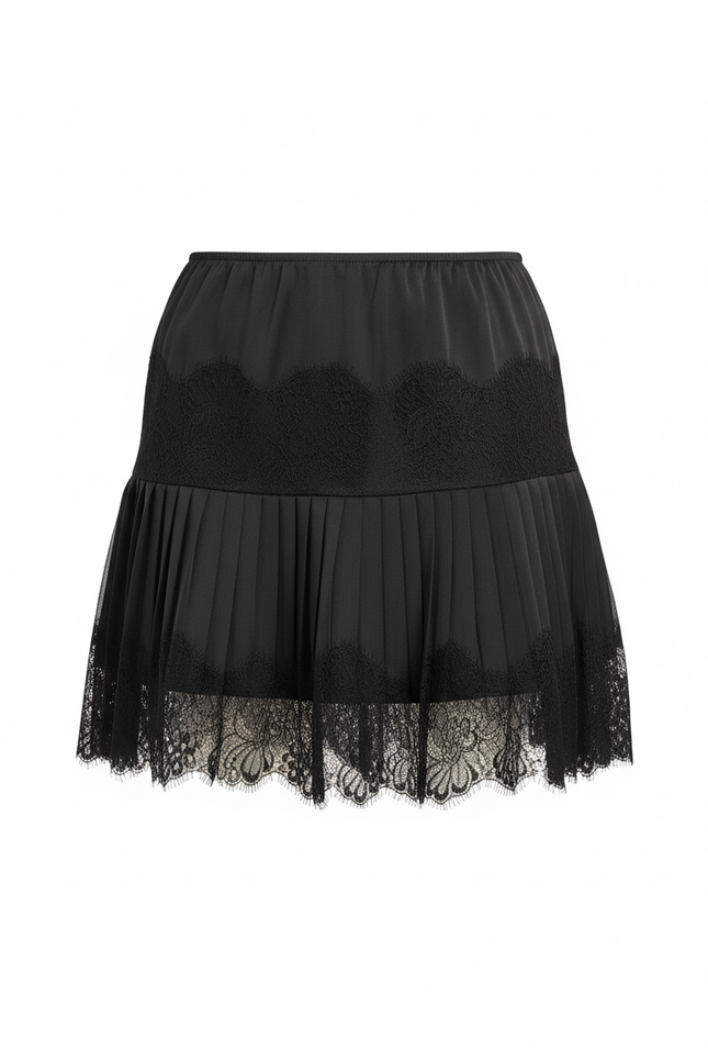 Jupe Plissée Noire Dentelle Chic