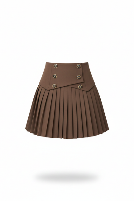 Jupe Plissée marron preppy boutons