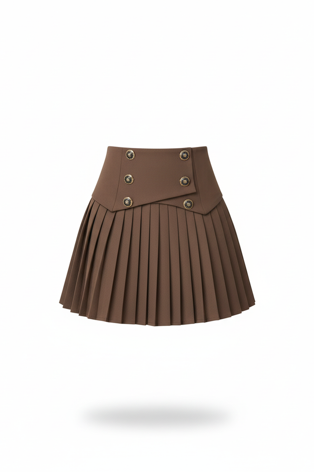 Jupe Plissée marron preppy boutons