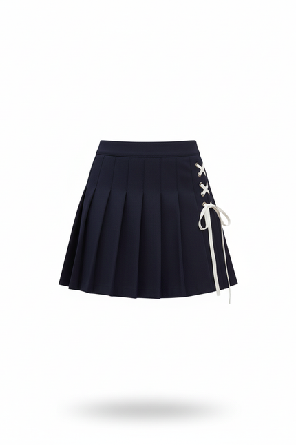 Jupe Plissée bleue marine laçage chic