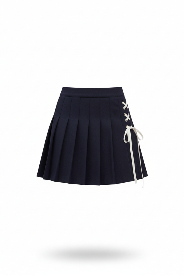 Jupe Plissée bleue marine laçage chic